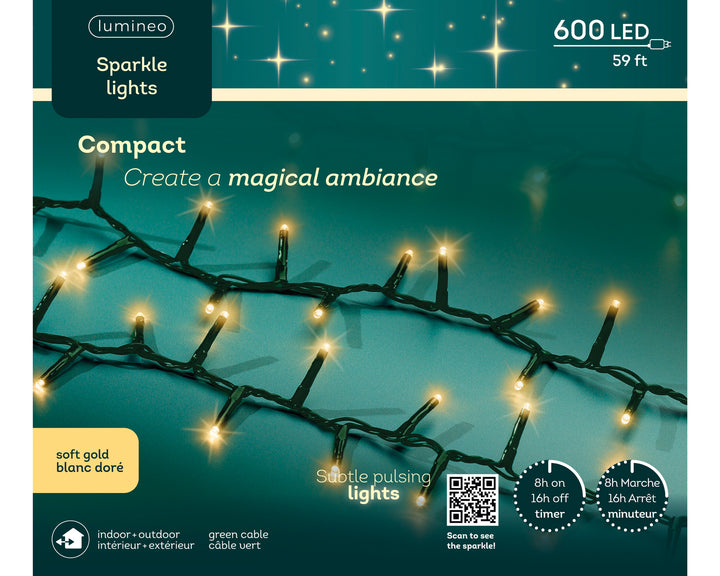 Lumineo Compact - Soft Gold Sparkle Lights on Green Wire