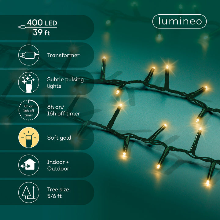 Lumineo Compact - Soft Gold Sparkle Lights on Green Wire