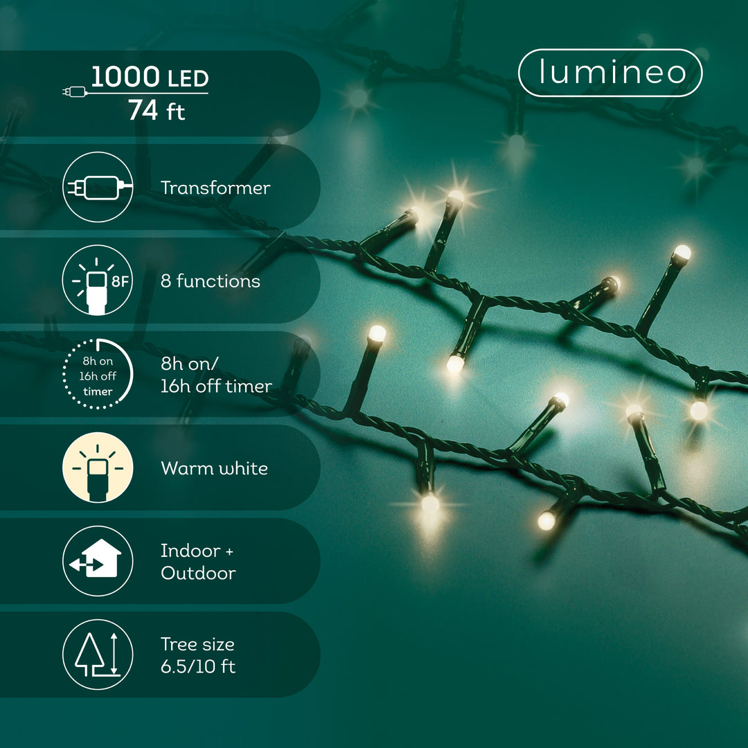 Lumineo Compact - Soft Glow Twinkle Lights on Green Wire