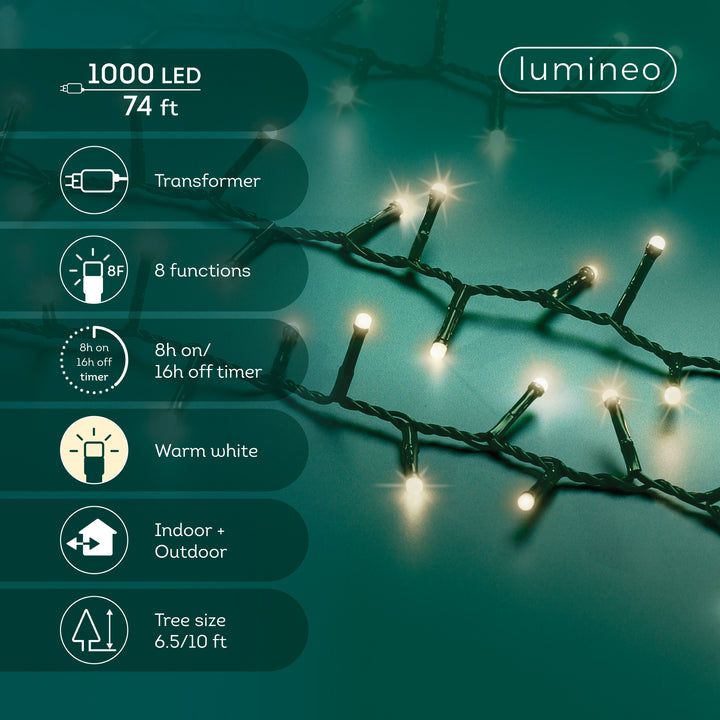 Lumineo Compact - Soft Glow Twinkle Lights on Green Wire