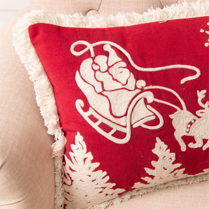 Santa Sleigh Embroidered Lumbar Pillow