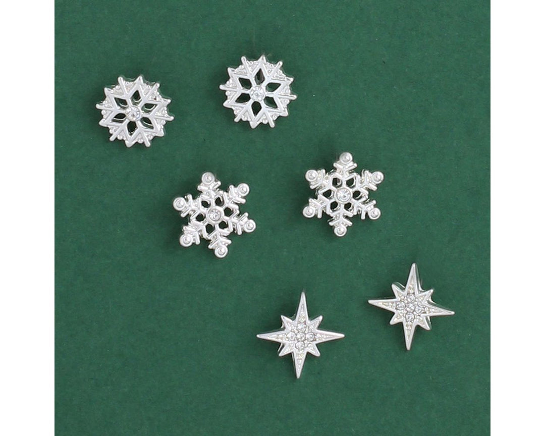 Silver Snowflake Trio Earrings