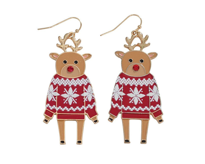 Reindeer In Red Sweater Earrings