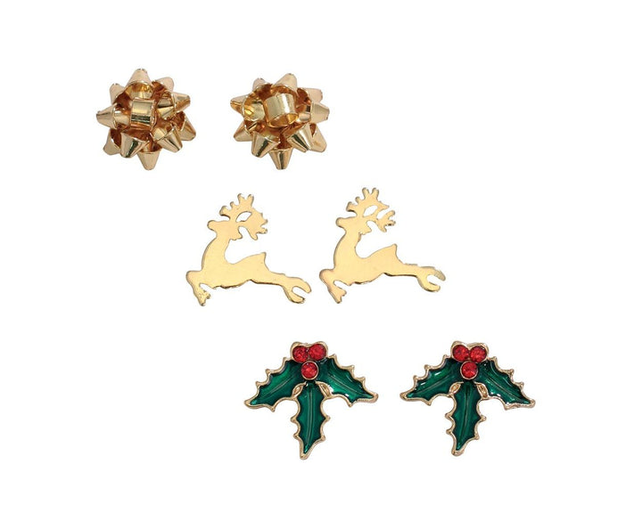 Bows Reindeer & Holly Earrings