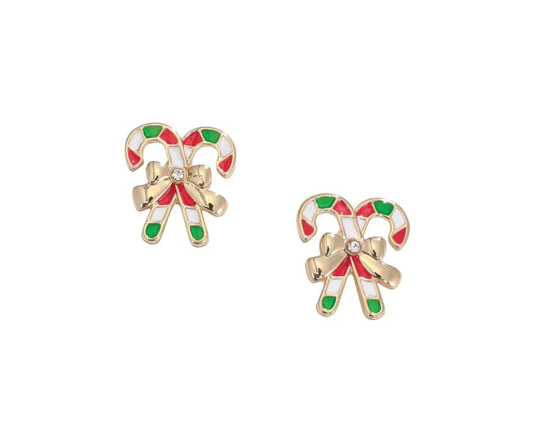 Gold Candy Cane w Ribbon Earrings