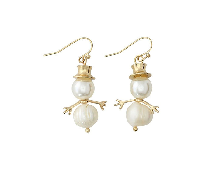 Gold Pearl Snowmen Earrings