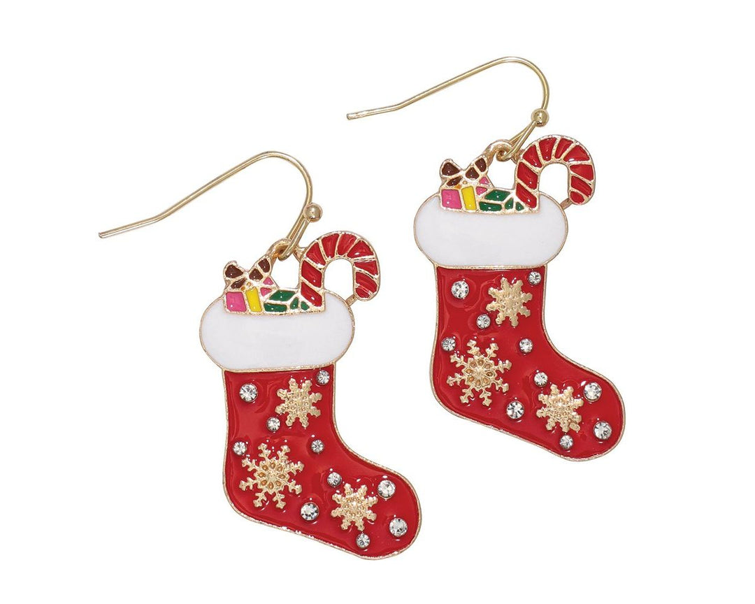 Red Stocking w Snowflakes Earrings