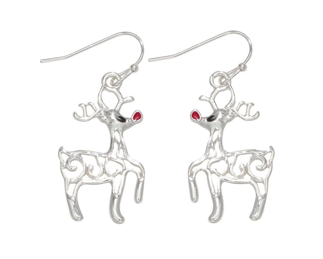 Silver Prancing Rudolph Earrings