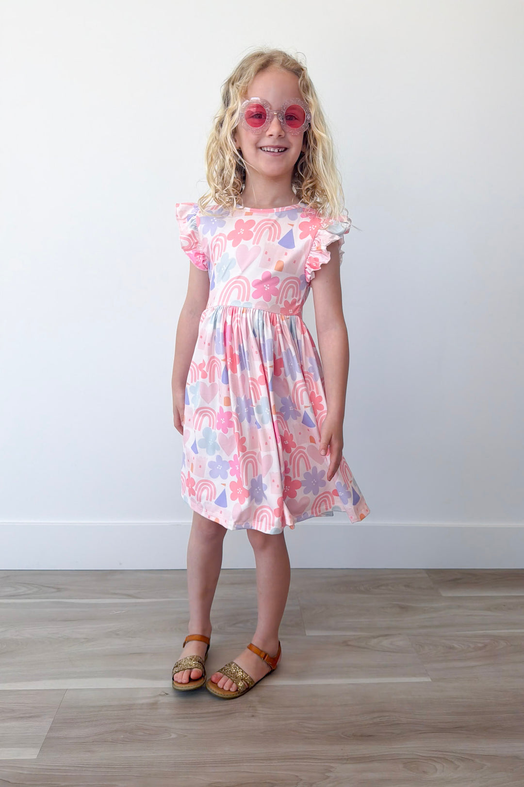 Castles & Rainbows Girl's Flutter Sleeve Twirl Dress