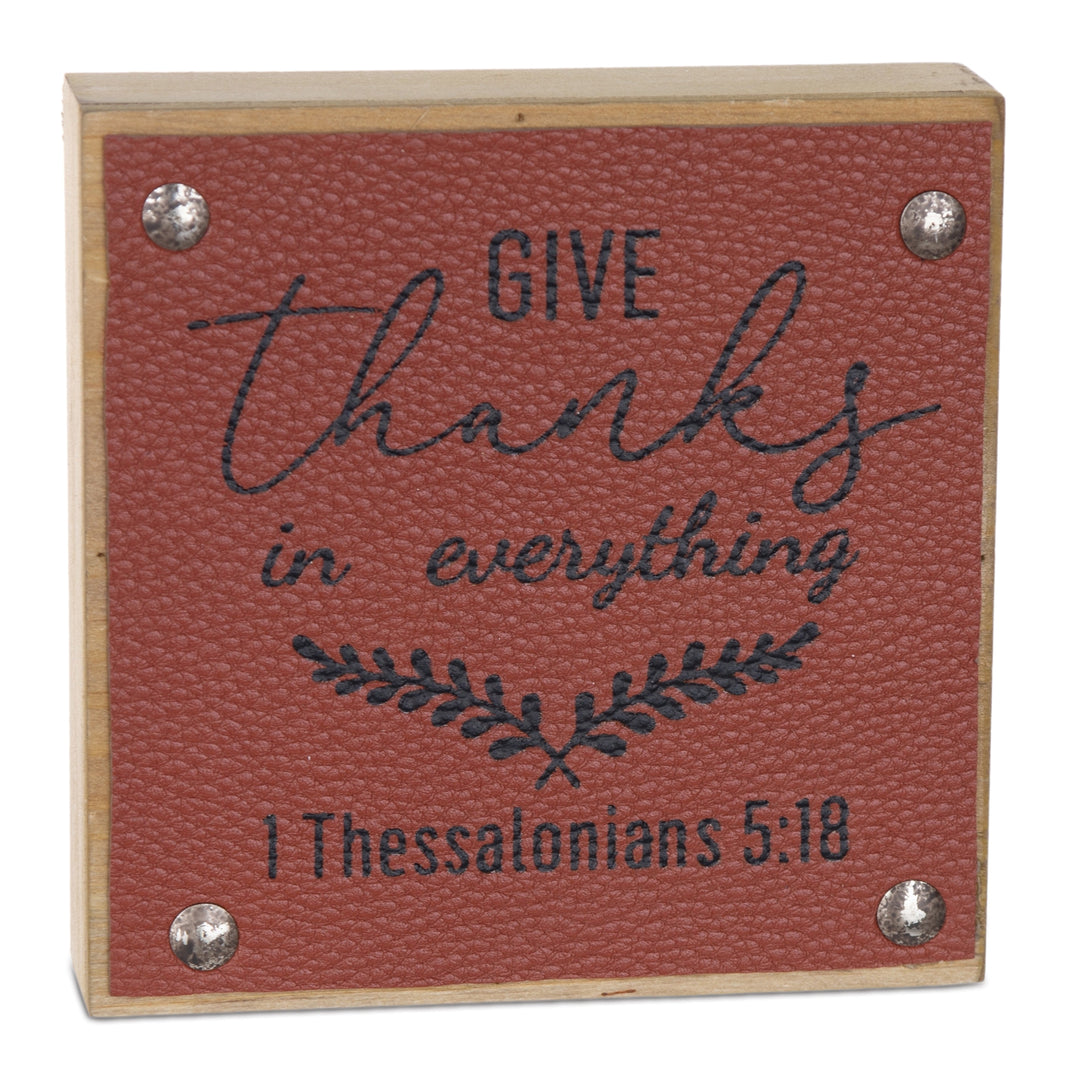 Give Thanks Leather Block Sign