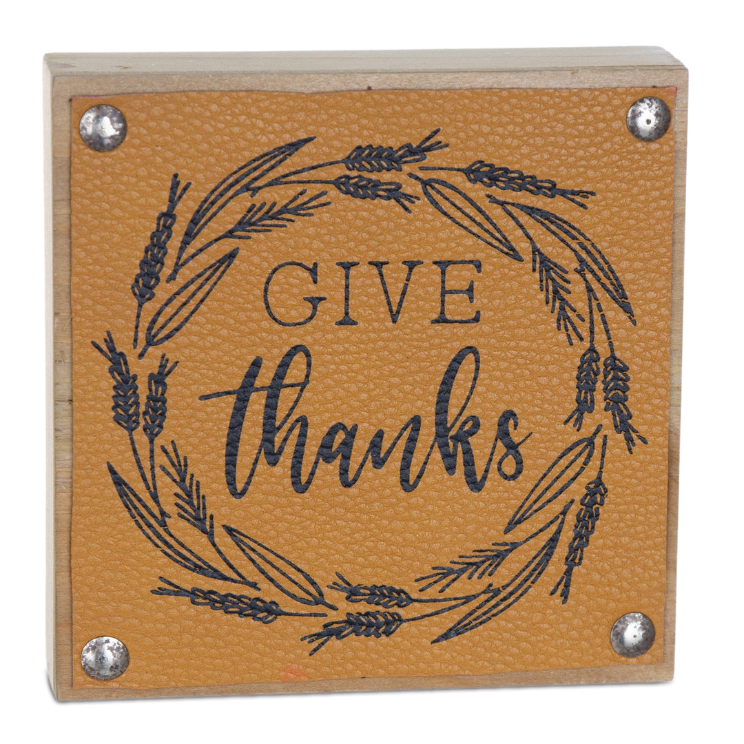 Give Thanks Leather Block Sign
