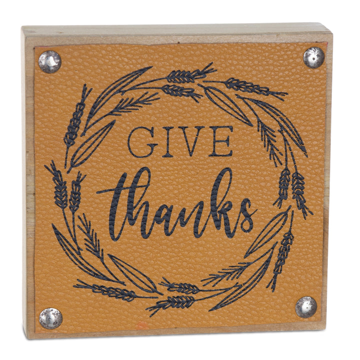 Give Thanks Leather Block Sign