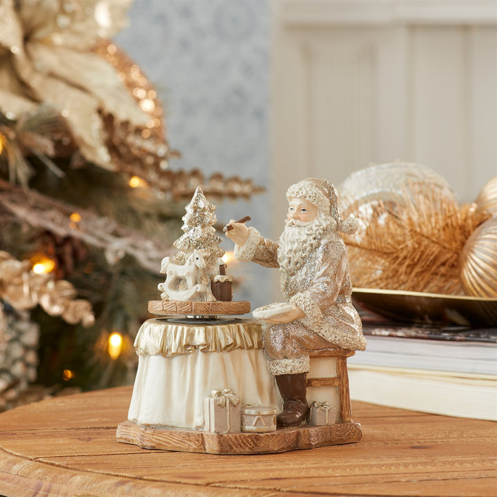 Golden Santa At Work Figurine