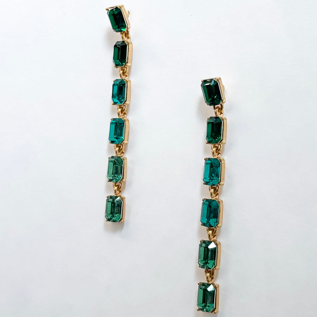 Emerald Cut Stone Drop Earrings