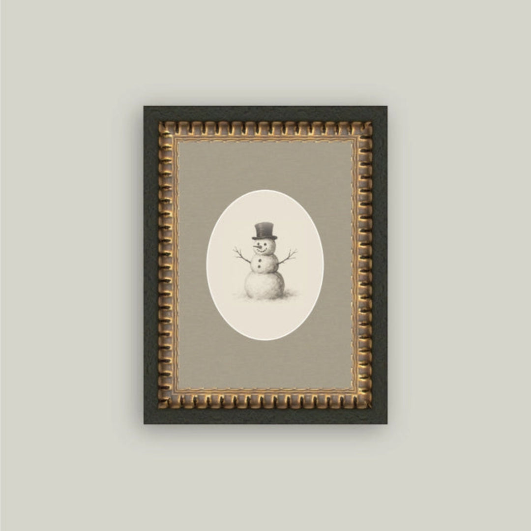 Oval Snowman Framed Antique Art