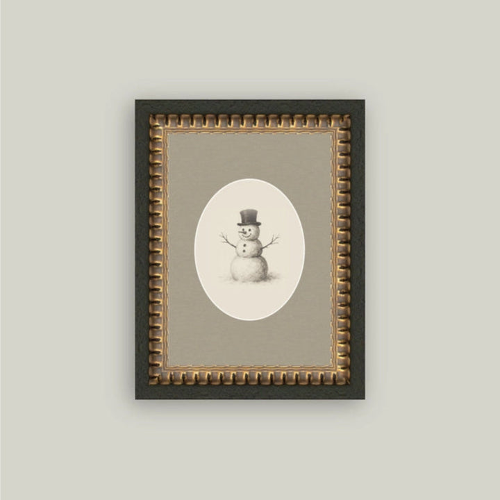 Oval Snowman Framed Antique Art