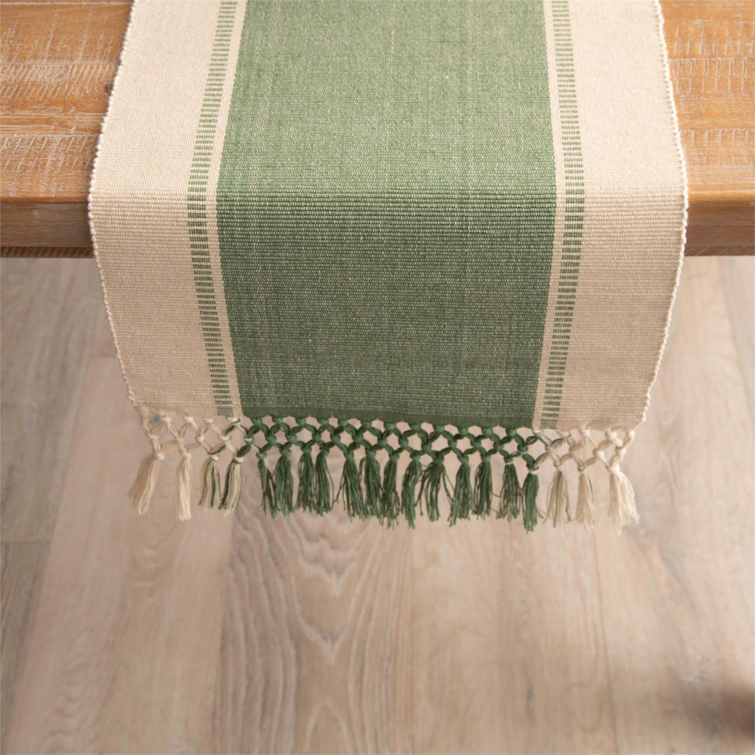 Cream Green Woven Table Runner