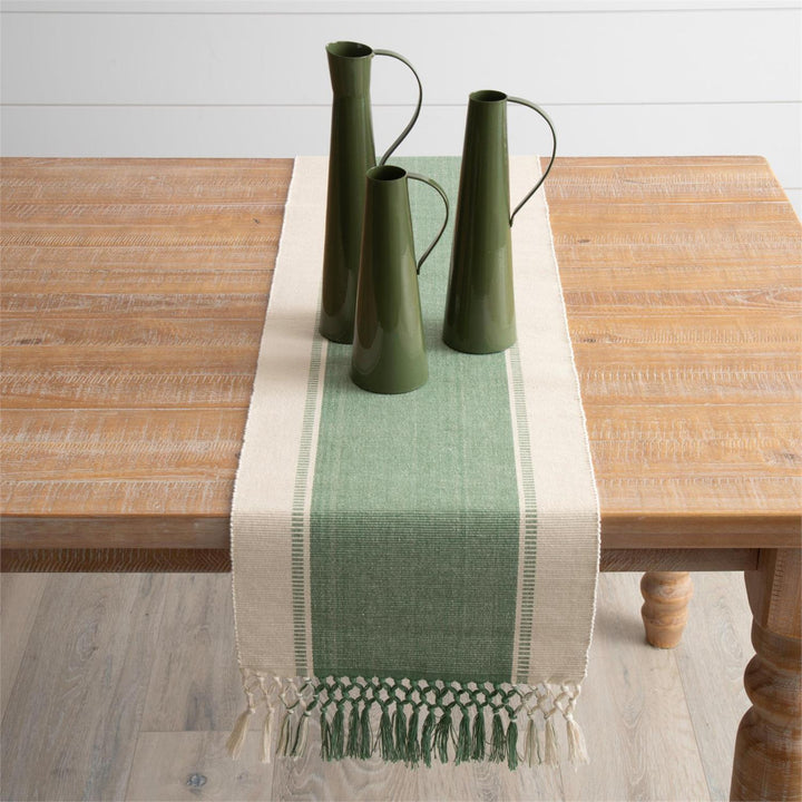 Cream Green Woven Table Runner