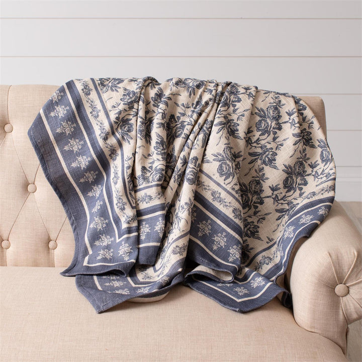 French Blue Floral Throw