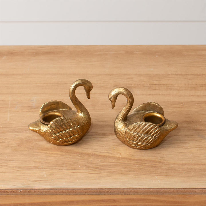 Gold Swan Taper Candle Holder