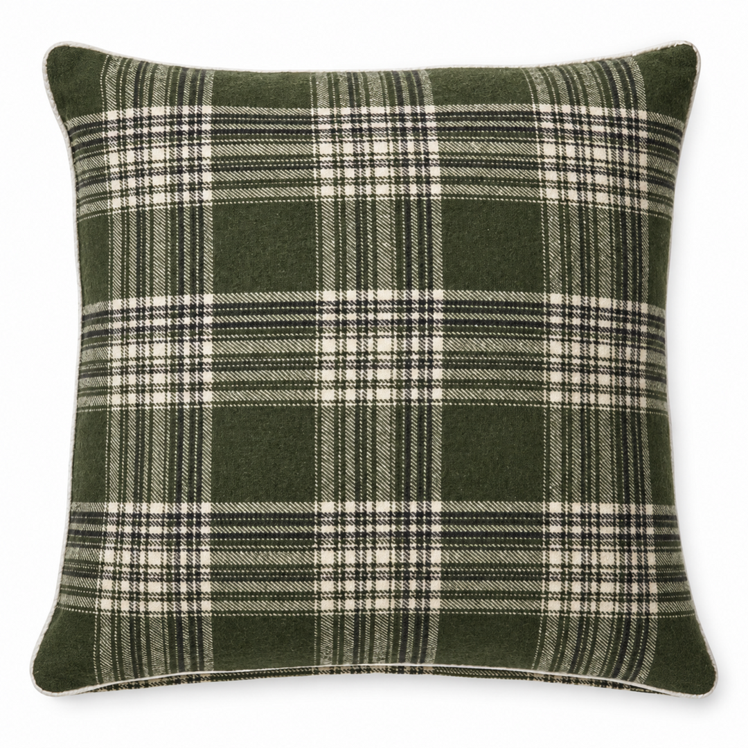 Green Plaid Square Pillow