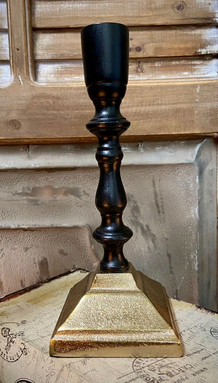 Black & Gold Square Base Taper Candle Holder