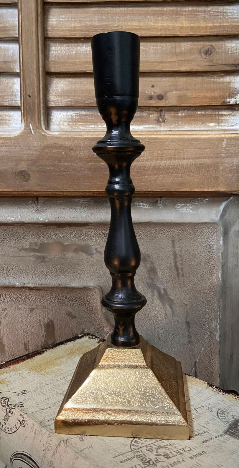 Black & Gold Square Base Taper Candle Holder