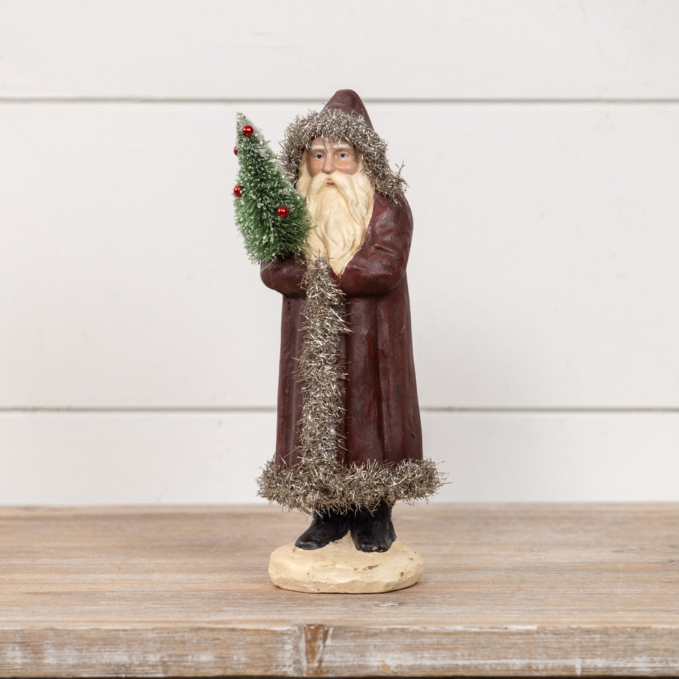 Vintage Deep Burgundy Tinsel Trimmed Belsnickle