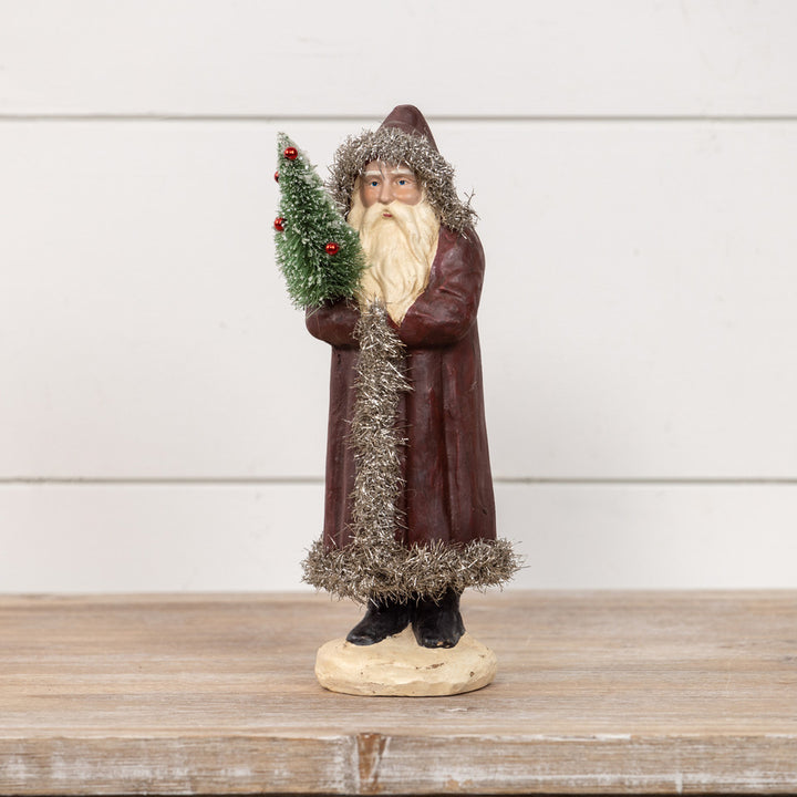 Vintage Deep Burgundy Tinsel Trimmed Belsnickle