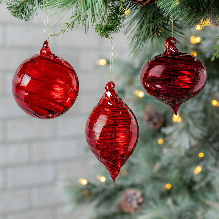 Ruby Swirl Glass Ornaments
