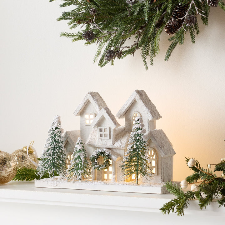 Snowy Countryside Lighted House