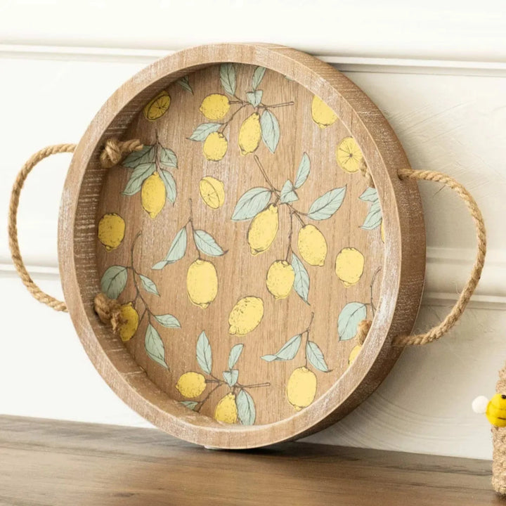 Lemons Round Wood Tray