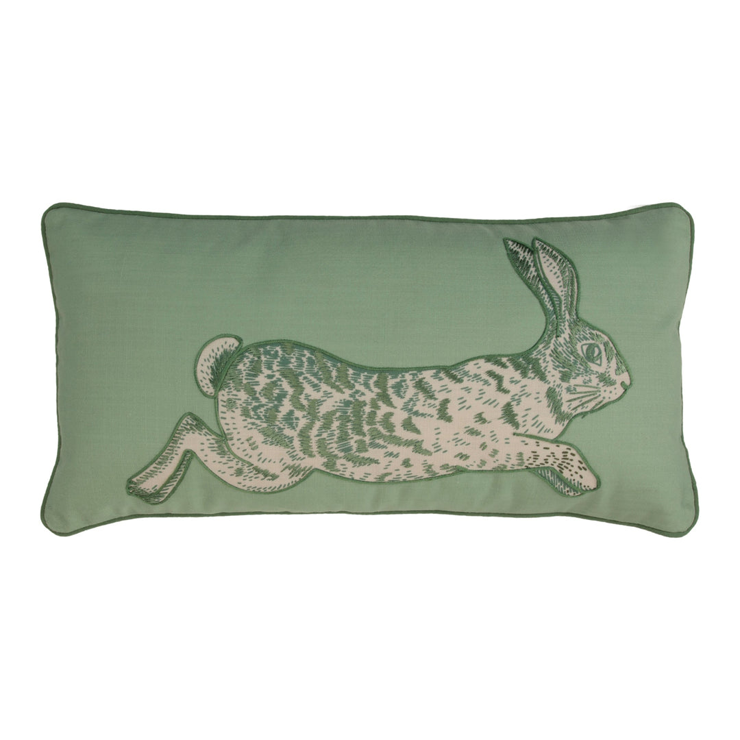 Green Leaping Rabbit Pillow