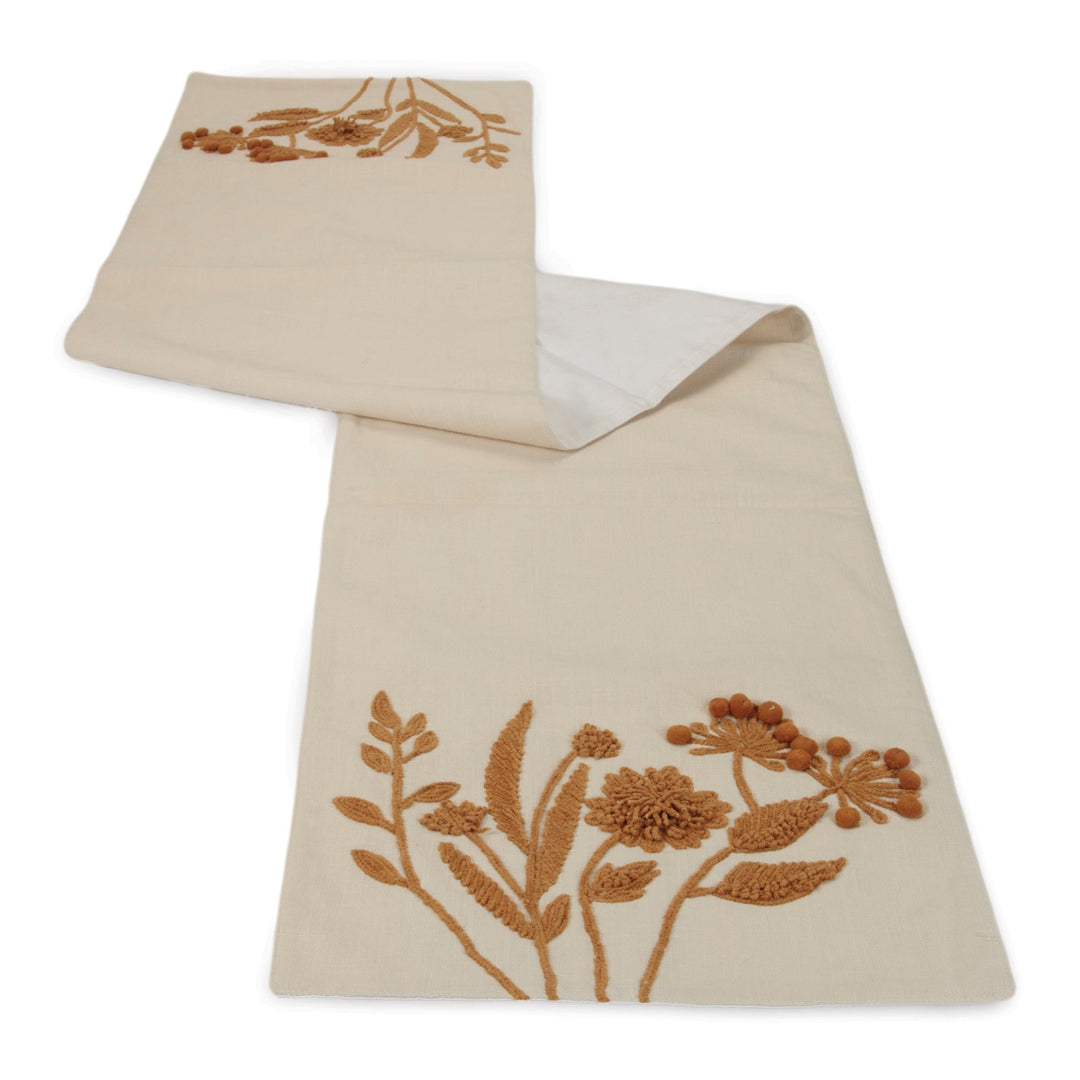 Orange Floral Plush Embroidered Table Runner