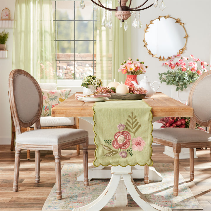 Spring Flowers Scalloped Table Runner