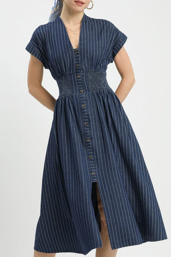 Button-Front Midi Dress