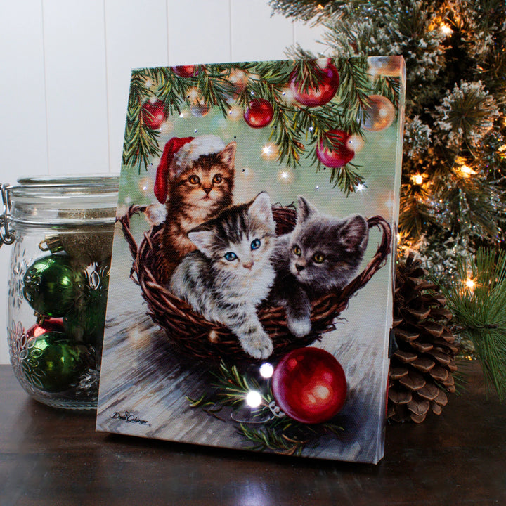 Christmas Kittens Mini Lighted Canvas