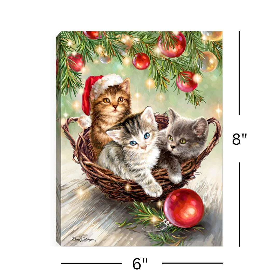 Christmas Kittens Mini Lighted Canvas