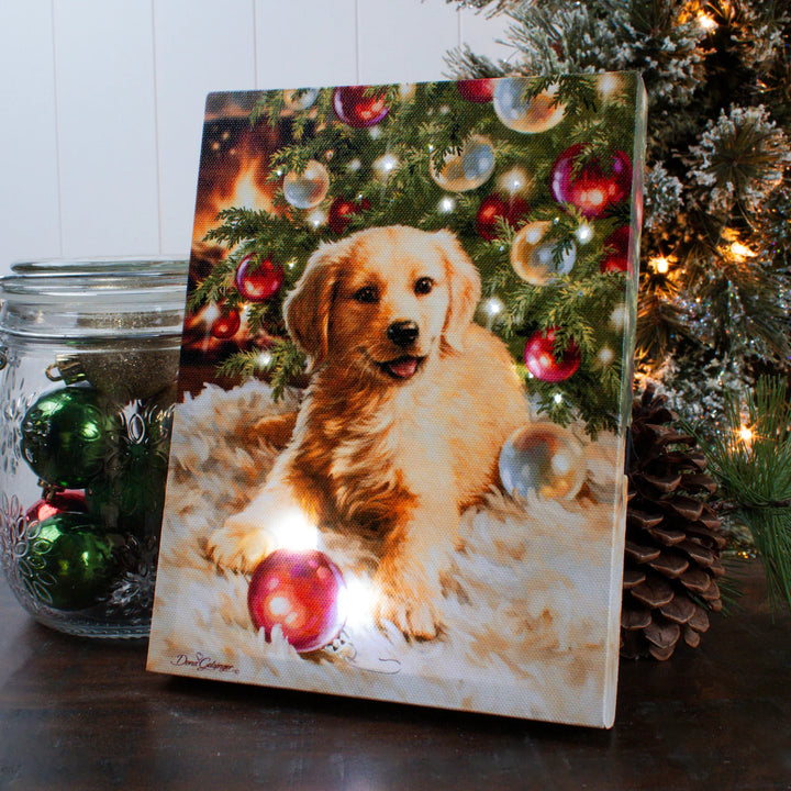 Christmas Puppy Mini Lighted Canvas