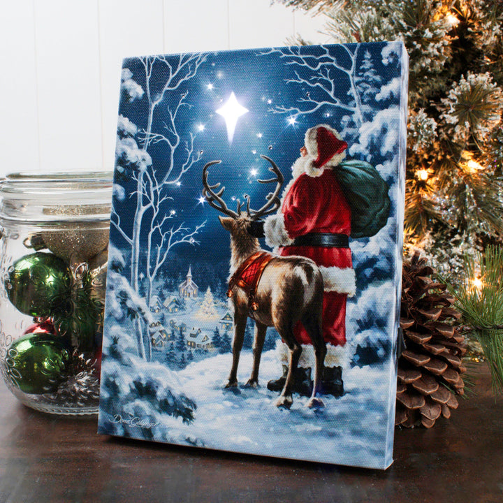 Starry Night Santa Lighted Canvas
