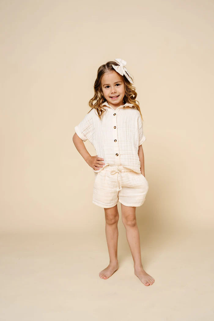 Cream Cloud Muslin Shirt & Short Set
