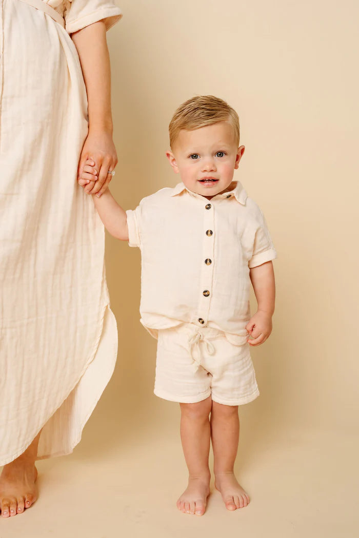 Cream Cloud Muslin Shirt & Short Set