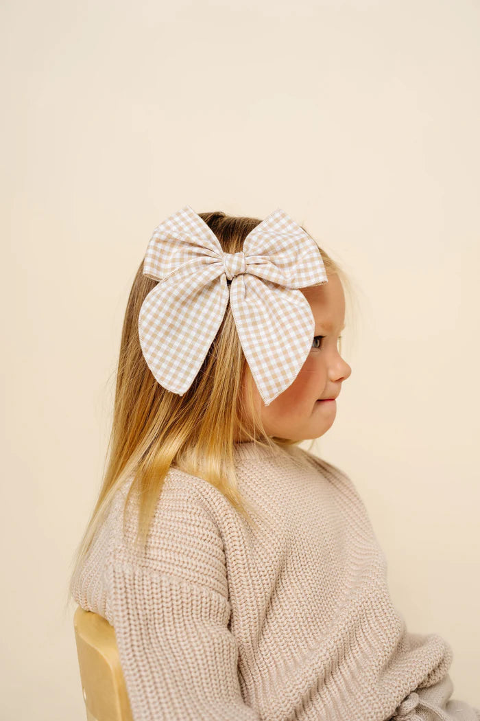 Tan Gingham Hair Bow
