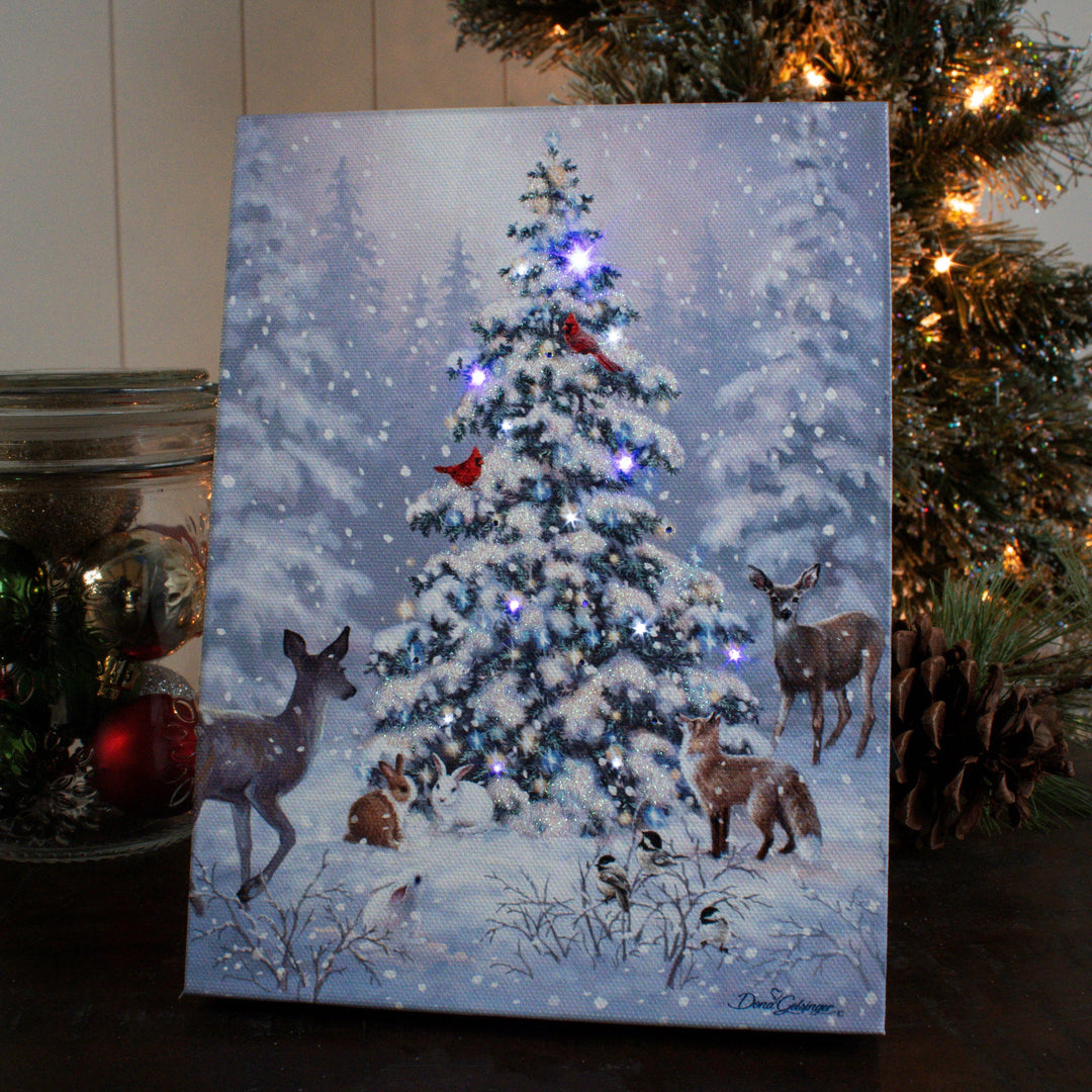 Woodland Christmas Lighted Canvas