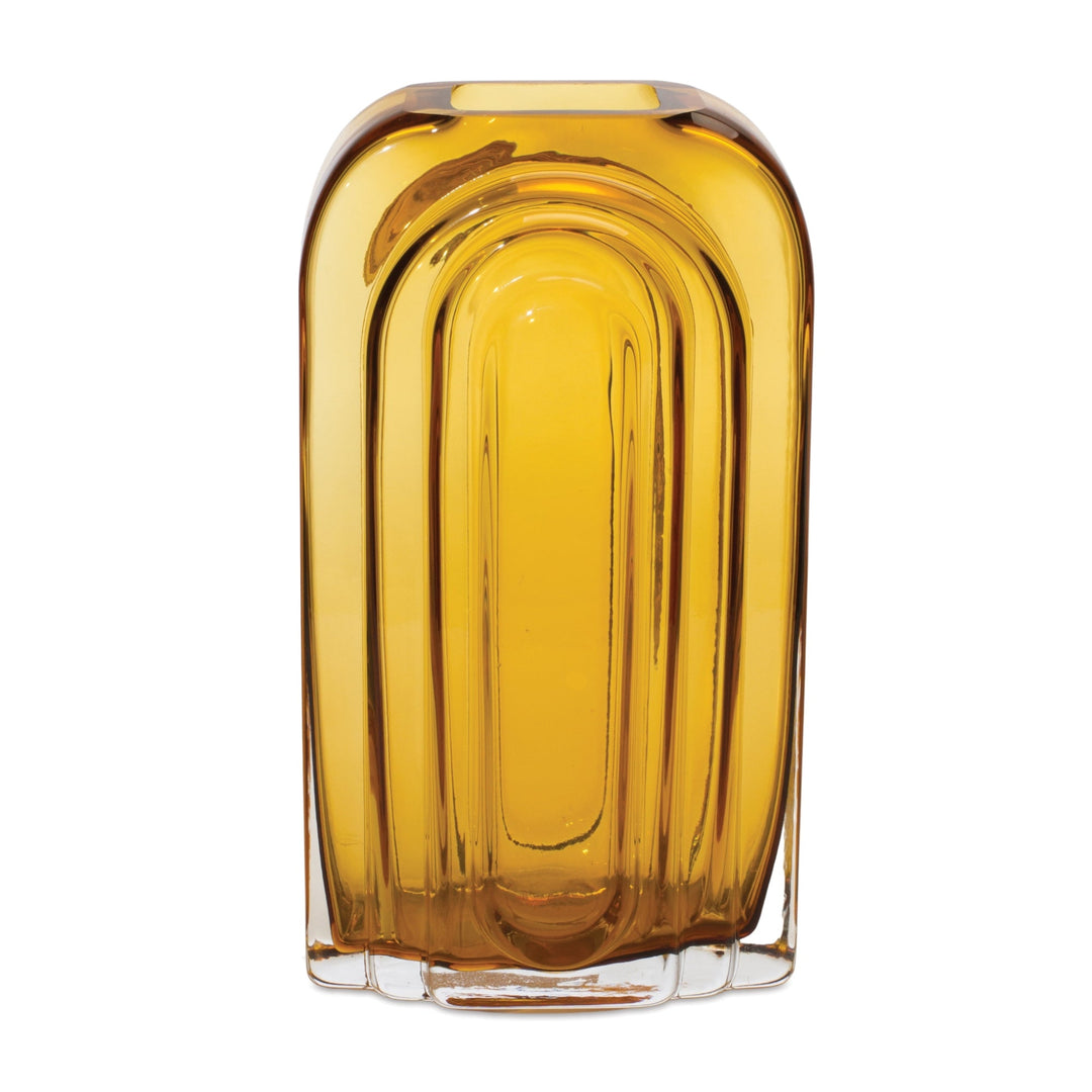 Yellow glass vase on a white background