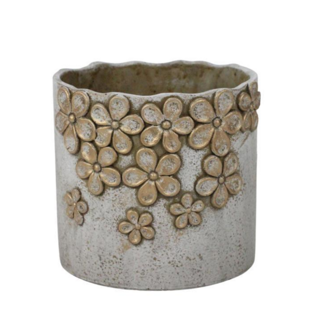 Decorative flower pot with floral patterns on a white background