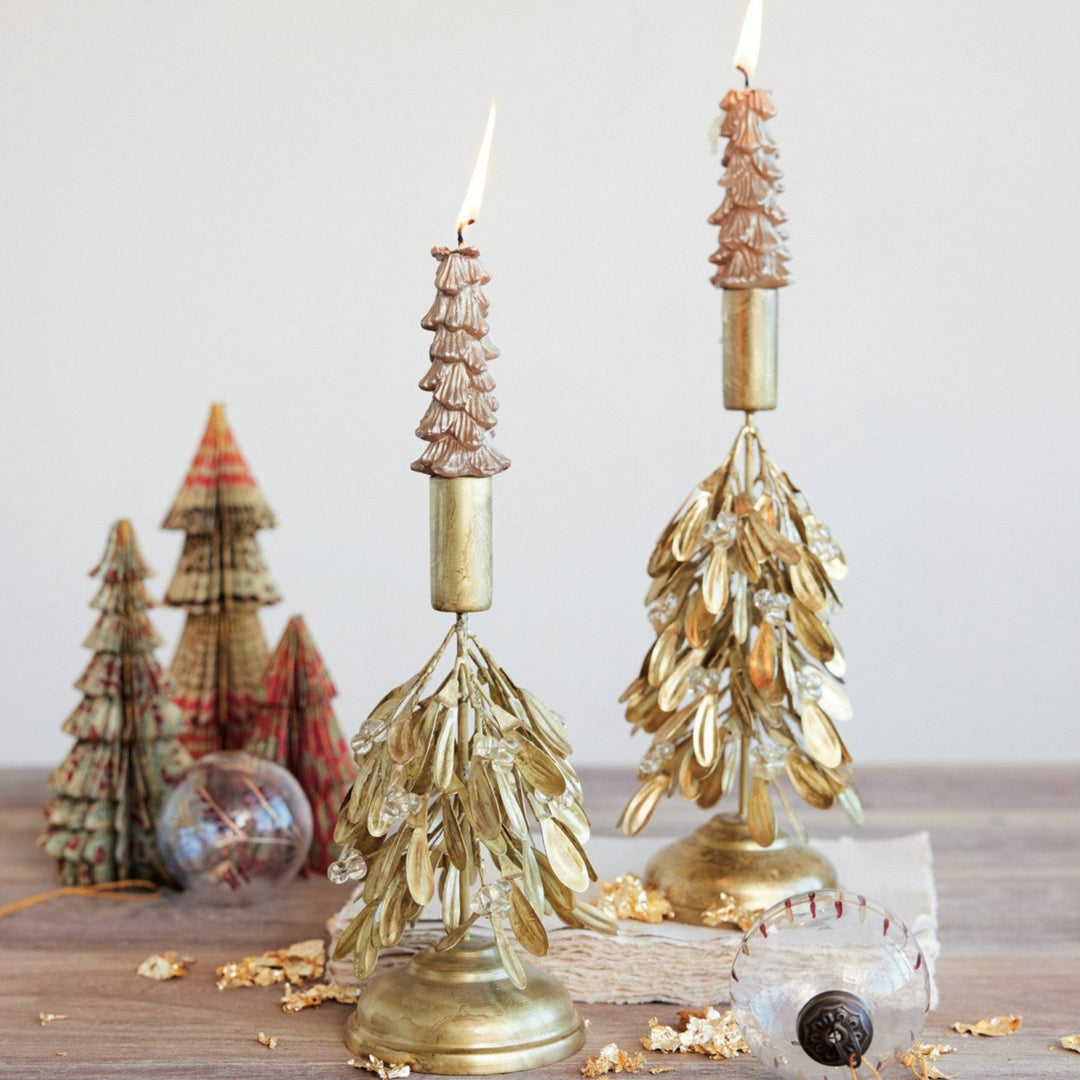 Antique Gold Mistletoe Candle Holder
