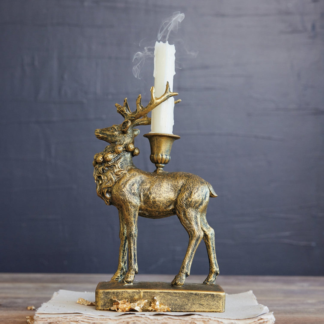 Antique Gold Reindeer Taper Holder
