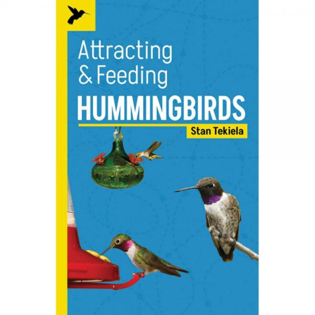 Book cover of 'Attracting & Feeding Hummingbirds' with images of hummingbirds and feeders on a blue background.