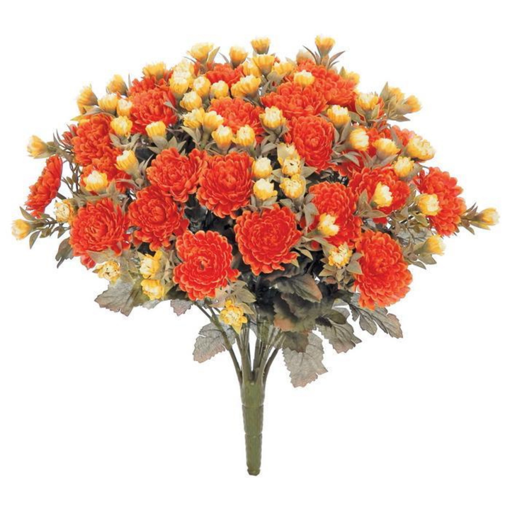Bouquet of orange and yellow flowers on a white background